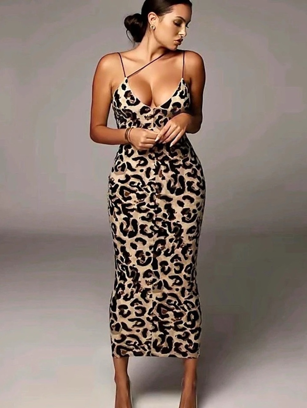 Leopard Print Midi Slip Dress Like New